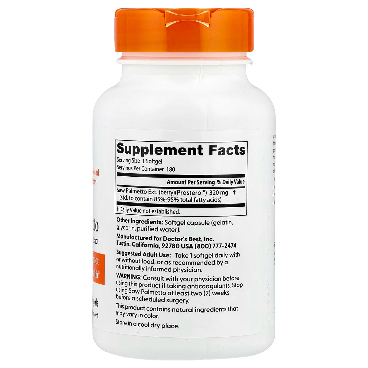 Saw Palmetto Standardized Extract, 320mg - 180 softgels