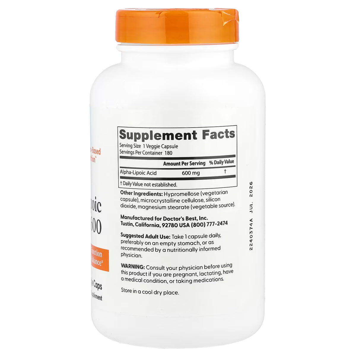 Acide alpha-lipoïque, 600 mg - 180 gélules végétales