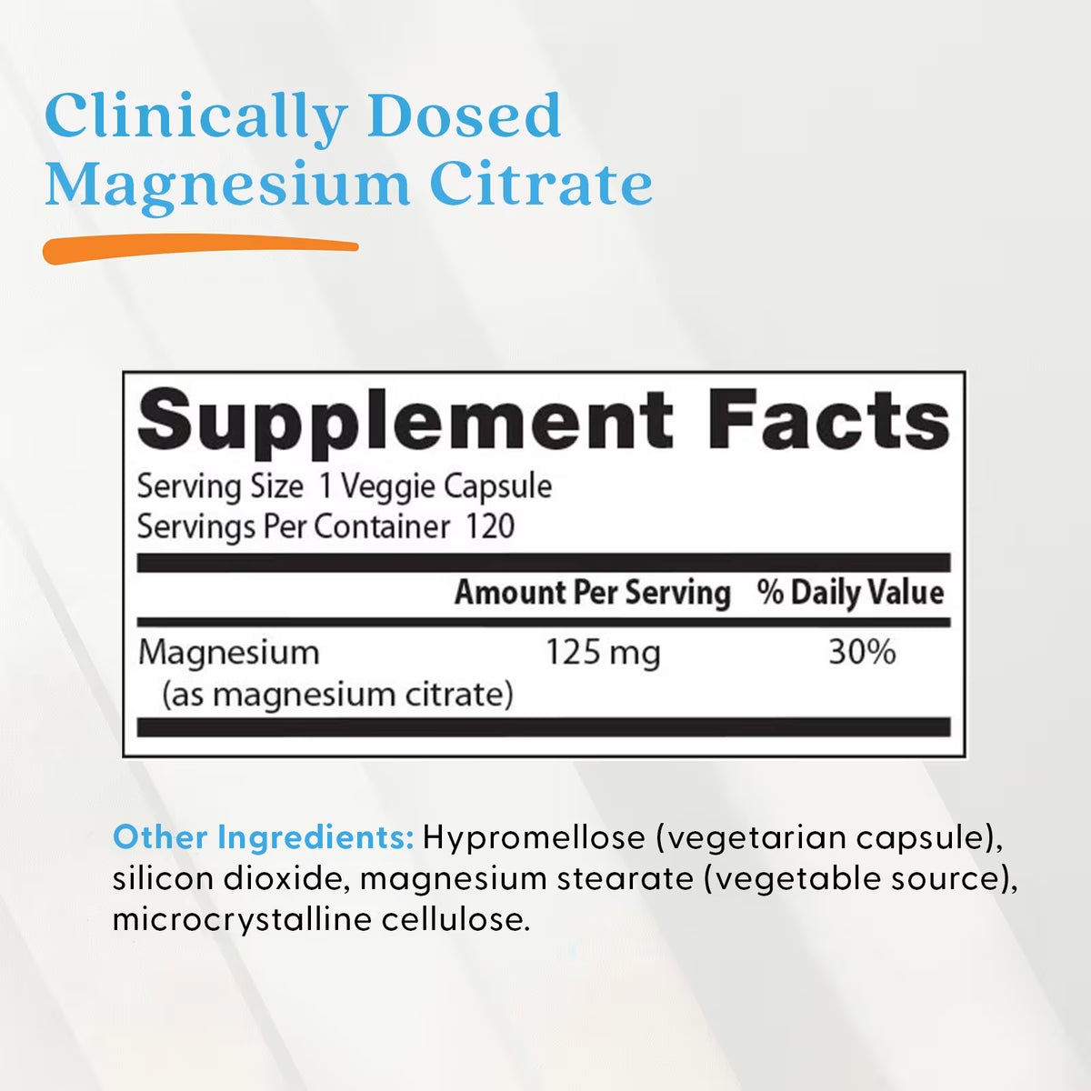Magnesium Citrate, 125mg — 120 cápsulas vegetales