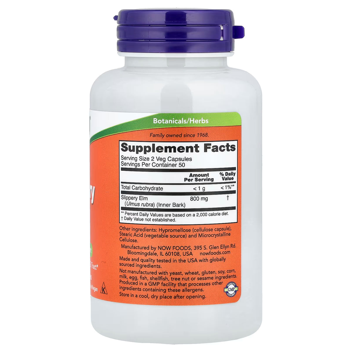 Slippery Elm, 400mg — 100 cápsulas vegetales