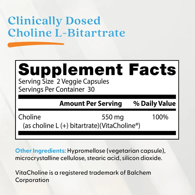 Choline L-Bitartrate, 550mg — 60 cápsulas vegetales