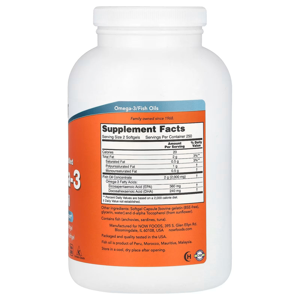 Omega-3 Fish Oil, Molecularly Distilled - 500 softgels