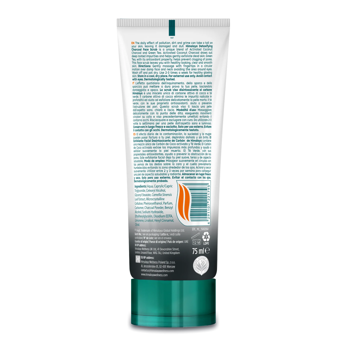 Gommage détoxifiant au charbon actif et thé vert - 75 ml.