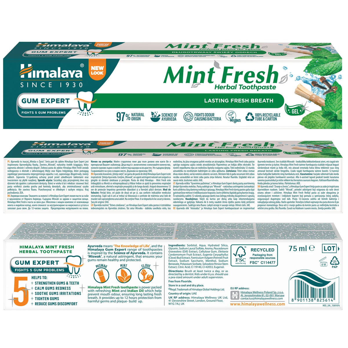 Dentifrice aux herbes fraîcheur menthe - 75 ml.