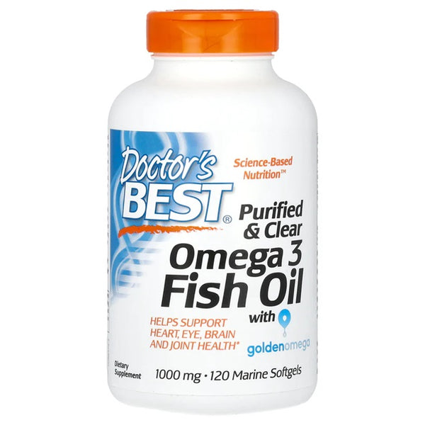 Huile de poisson Oméga 3 purifiée et limpide, 1000 mg - 120 capsules marines