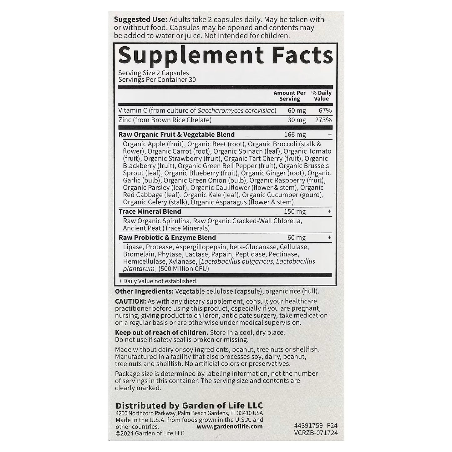 Vitamin Code Raw Zinc - 60 vegan caps