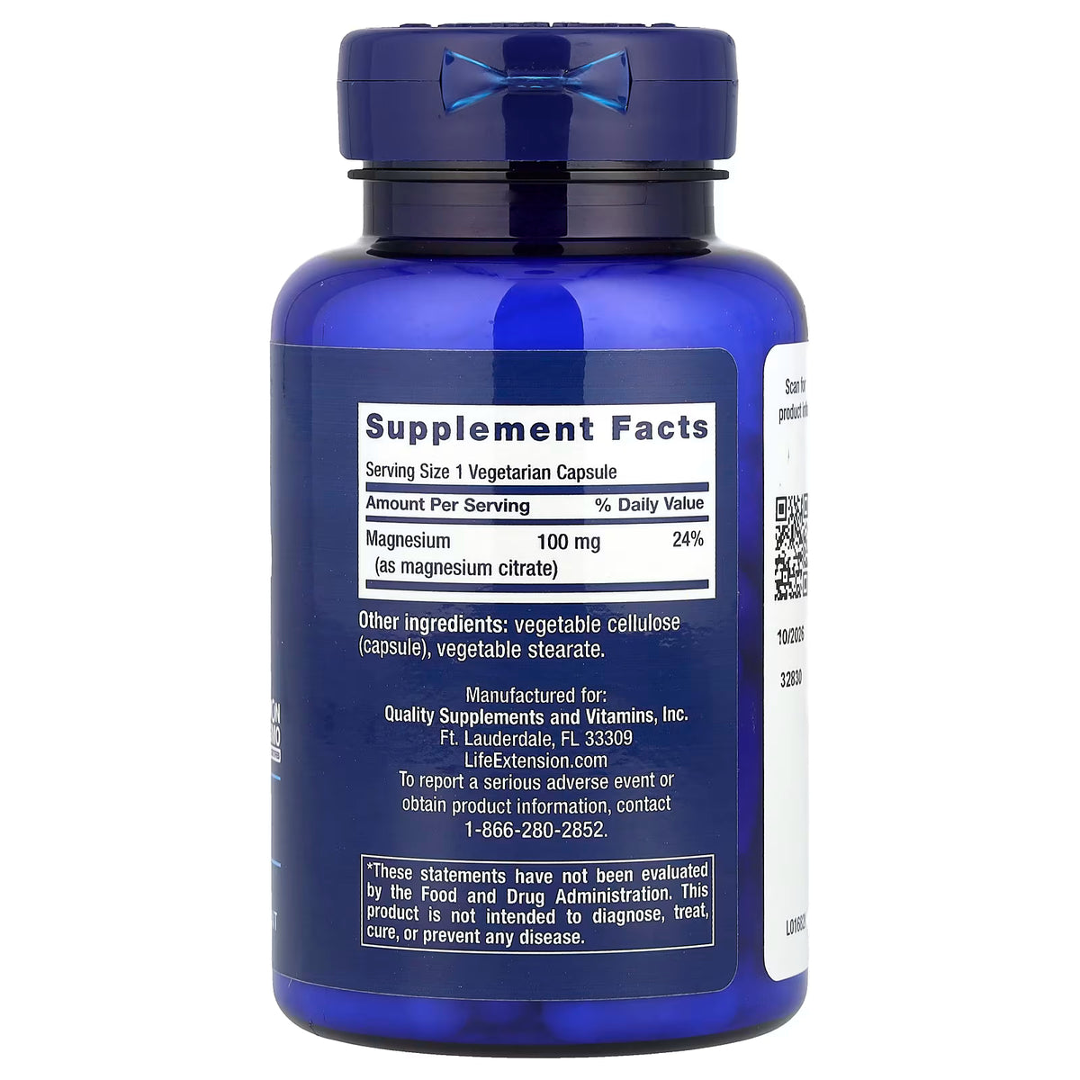 Magnésium (Citrate), 100 mg - 100 gélules végétales