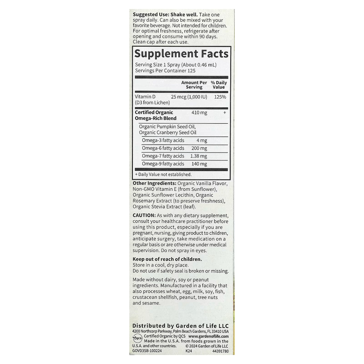 Mykind Vegan D3 Spray, 1000 IU (Vanilla) - 58 ml.