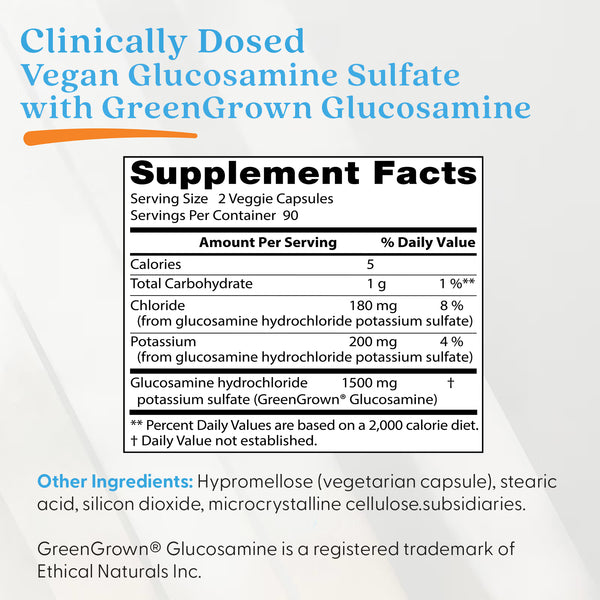 Vegan Glucosamine with GreenGrown, 1500mg - 180 vcaps