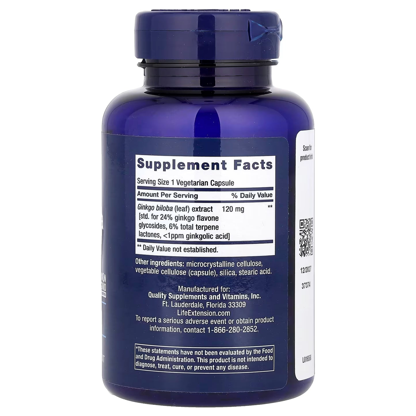 Ginkgo Biloba, Certified Extract, 120mg - 365 vcaps