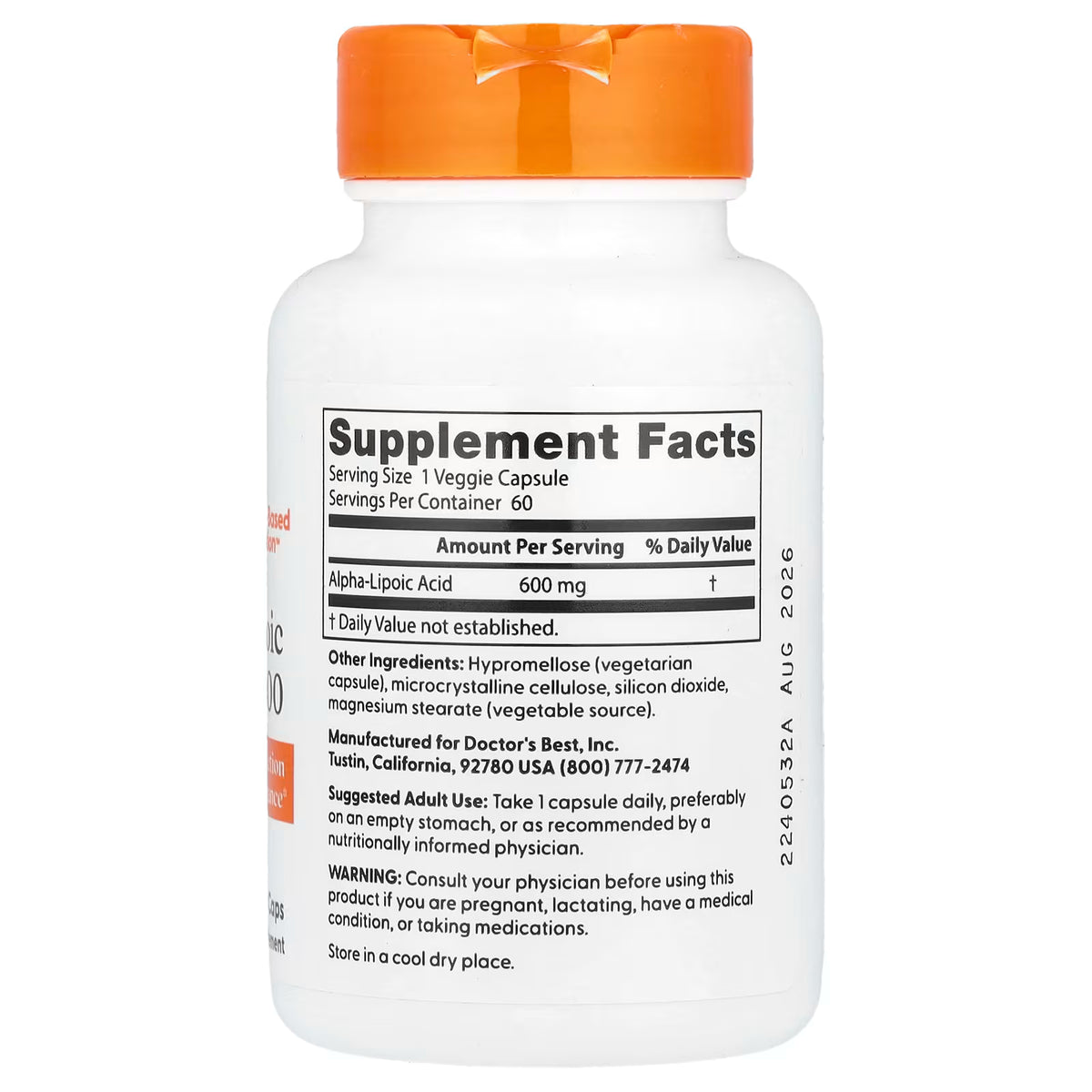Acide alpha-lipoïque, 600 mg - 60 gélules végétales