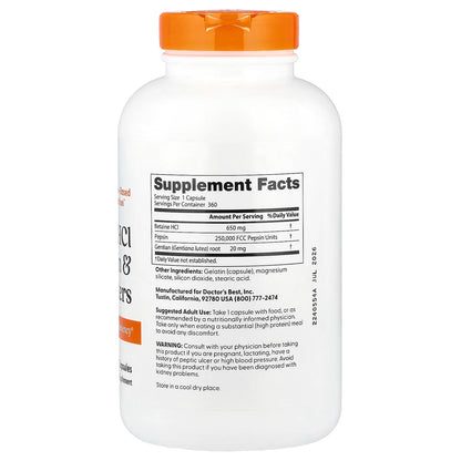 Betaine HCl Pepsin & Gentian Bitters - 360 caps