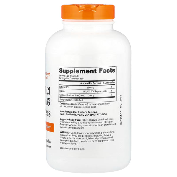 Betaine HCl Pepsin & Gentian Bitters - 360 caps