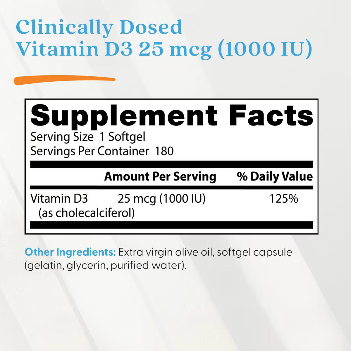 Vitamin D3, 1000 IU — 180 cápsulas blandas