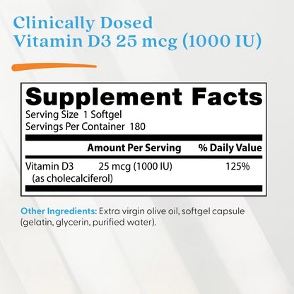Vitamin D3, 1000 IU — 180 cápsulas blandas