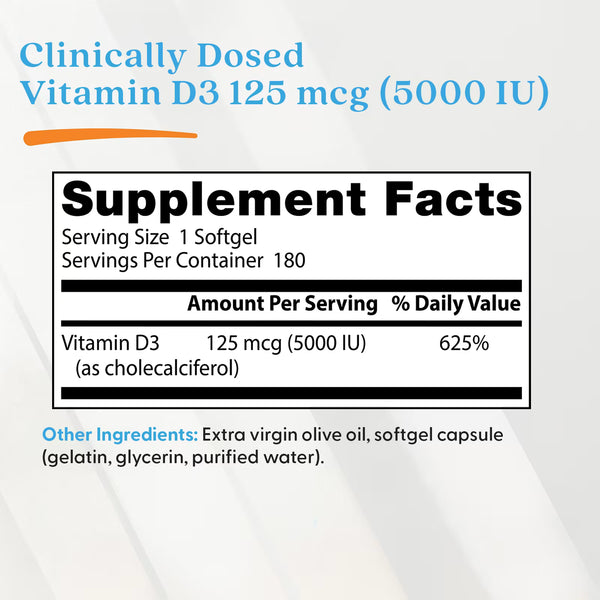 Vitamin D3, 5000 IU - 180 softgels