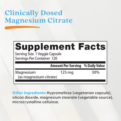 Magnesium Citrate, 125mg — 120 cápsulas vegetales