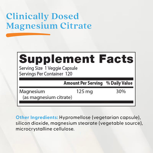 Magnesium Citrate, 125mg — 120 cápsulas vegetales