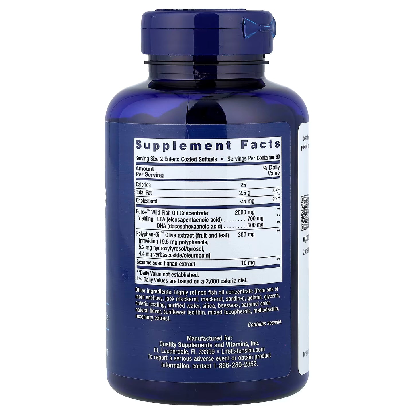 Super Omega-3 EPA/DHA Fish Oil, Sesame Lignans & Olive Extract - 120 softgels