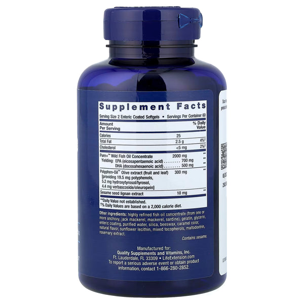 Super Omega-3 EPA/DHA Fish Oil, Sesame Lignans & Olive Extract - 60 softgels