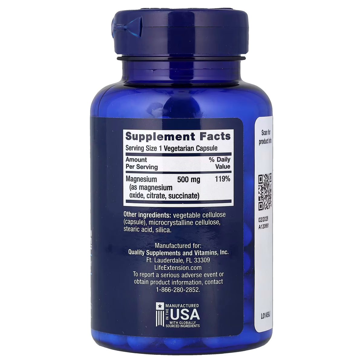 Gélules de magnésium, 500 mg - 100 gélules végétales