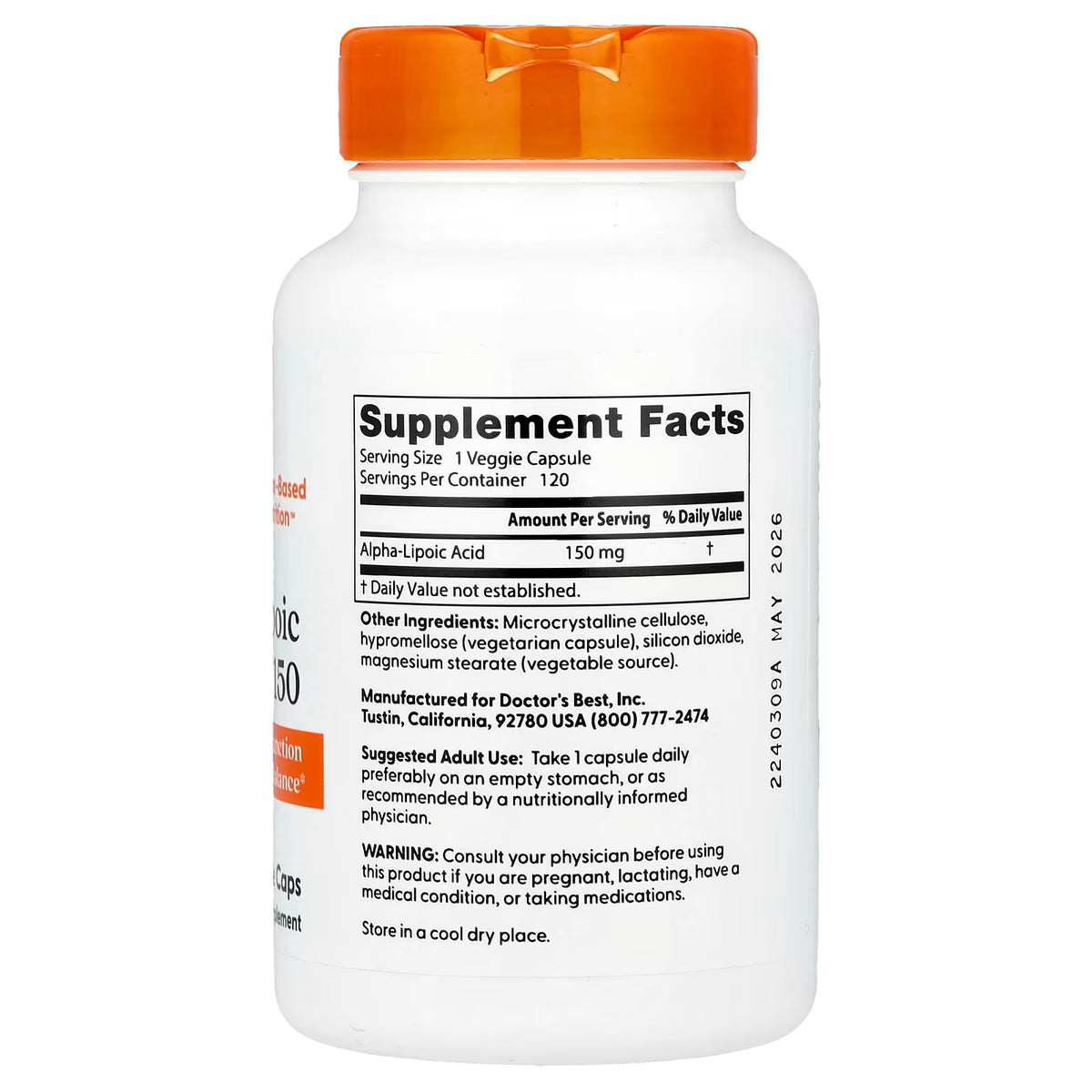 Acide alpha-lipoïque, 150 mg - 120 gélules végétales