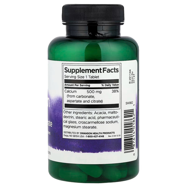 Calcium Carbonate, Aspartate & Citrate, 500mg - 100 tablets