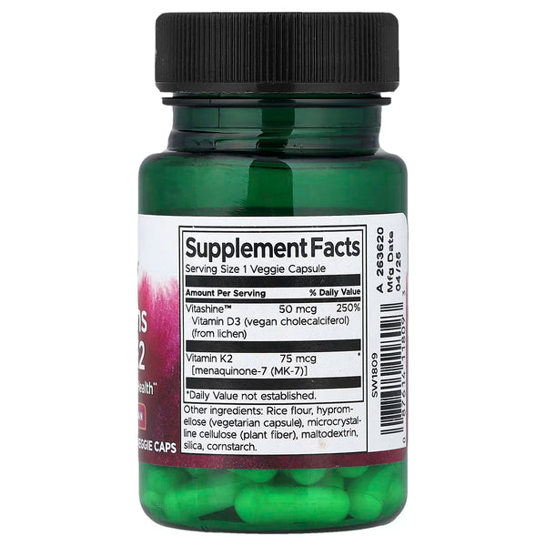 Vitamins D3 & K2, 50mcg & 75mcg - 60 vcaps