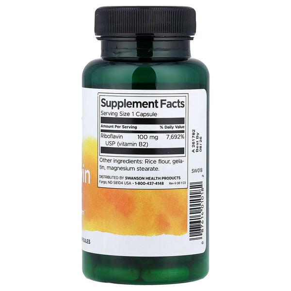 Riboflavin Vitamin B-2, 100mg - 100 caps