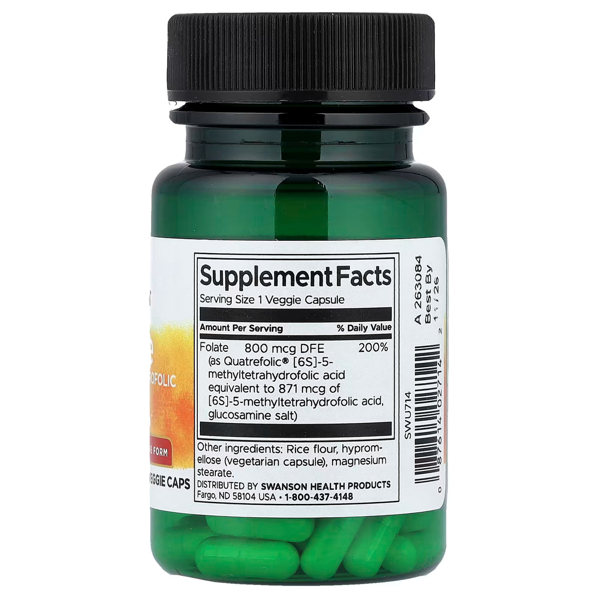 Folate (5-Methyltetrahydrofolic Acid), 800mcg - 30 vcaps