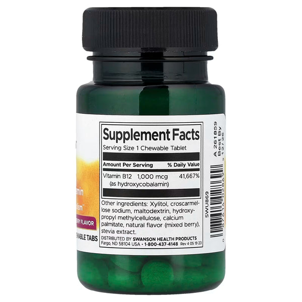 B-12 Hydroxycobalamin, 1000mcg - 60 chewable tablets