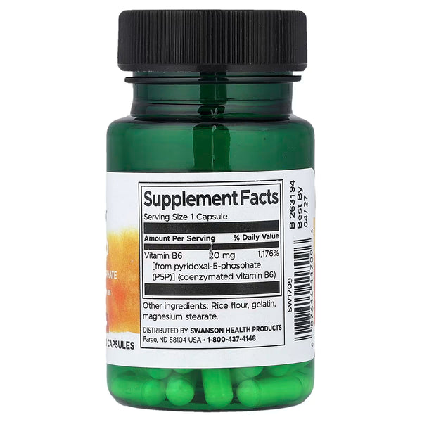 P-5-P (Pyridoxal-5-Phosphate) Coenzymated Vitamin B6, 20mg - 60 caps