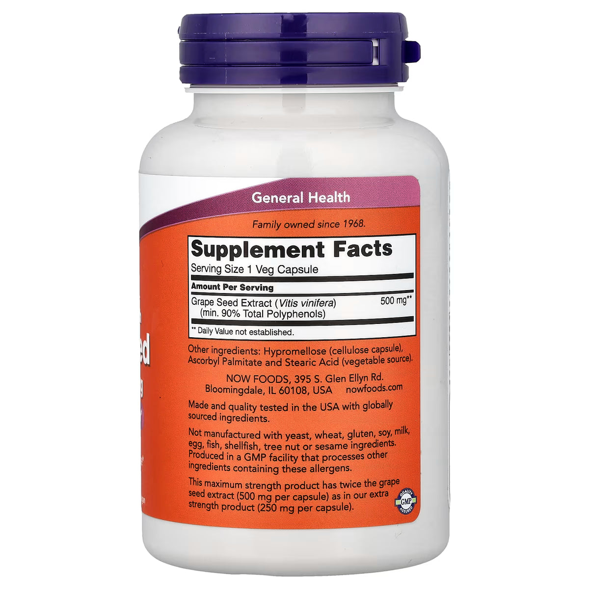 Grape Seed Extract, 500mg Maximum Strength — 90 cápsulas vegetales