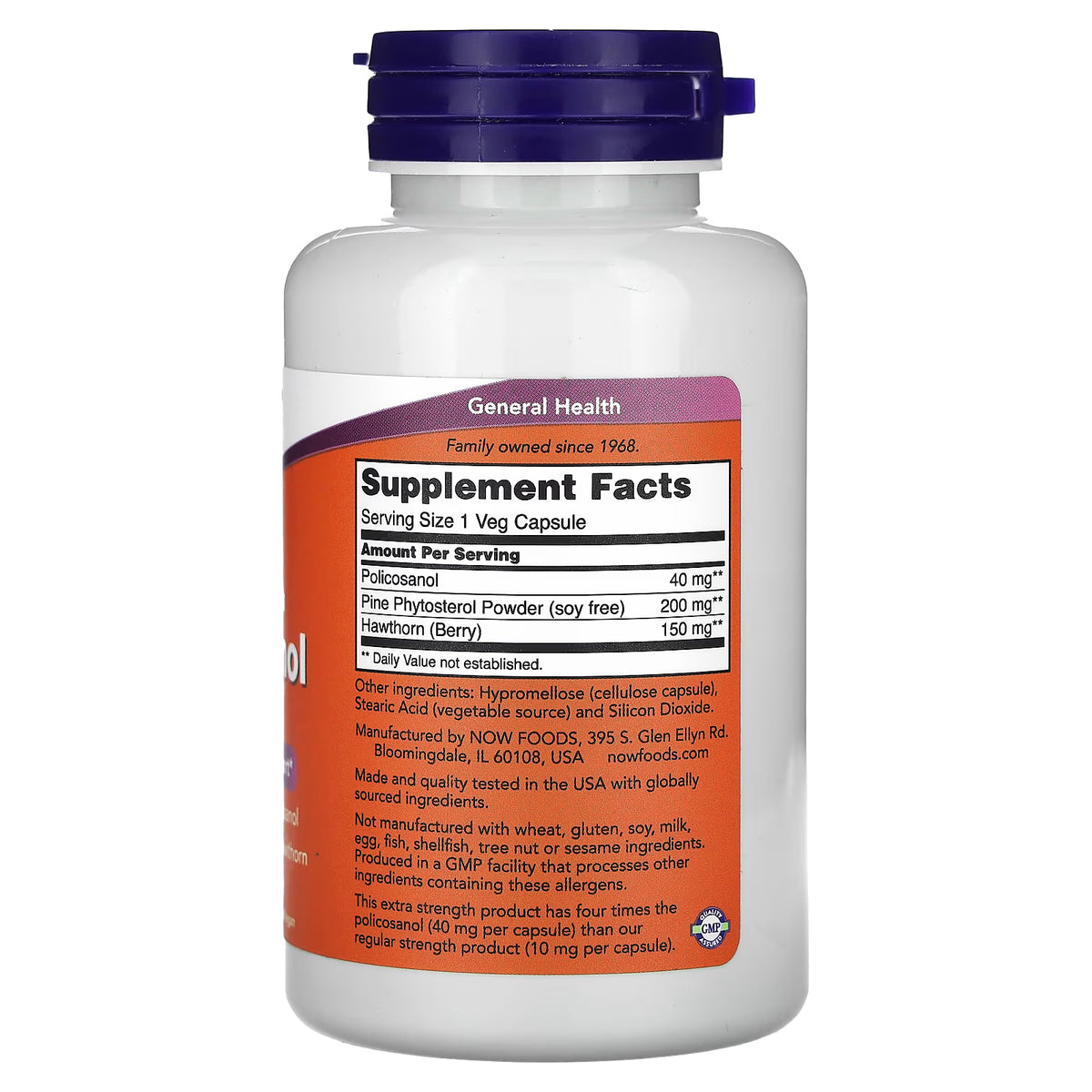Policosanol, 40mg Extra Strength — 90 cápsulas vegetales