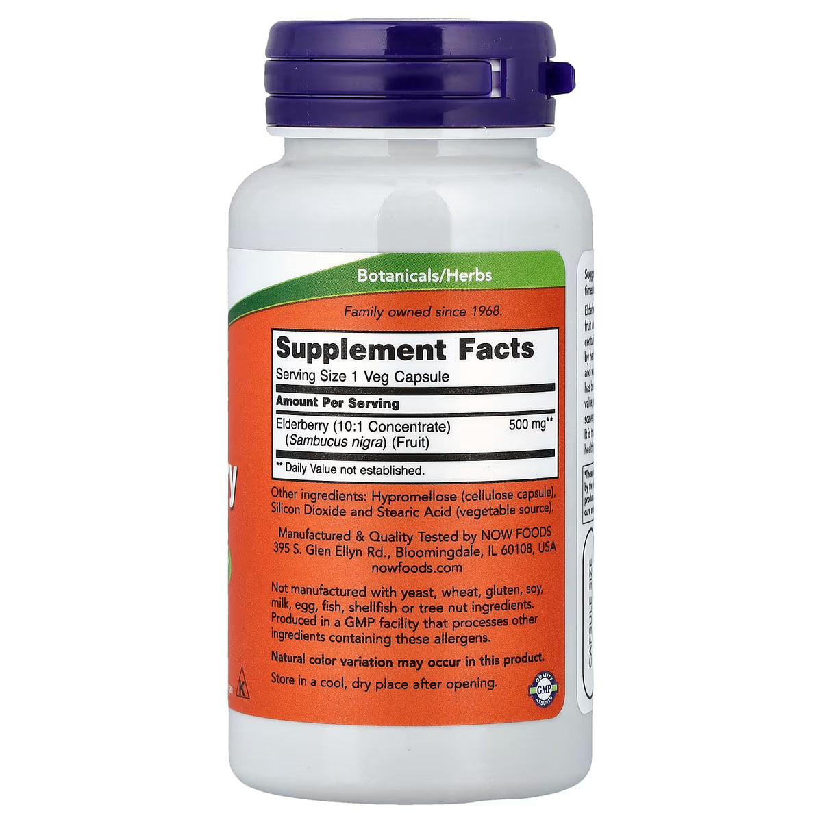 Elderberry, 500mg — 120 cápsulas vegetales