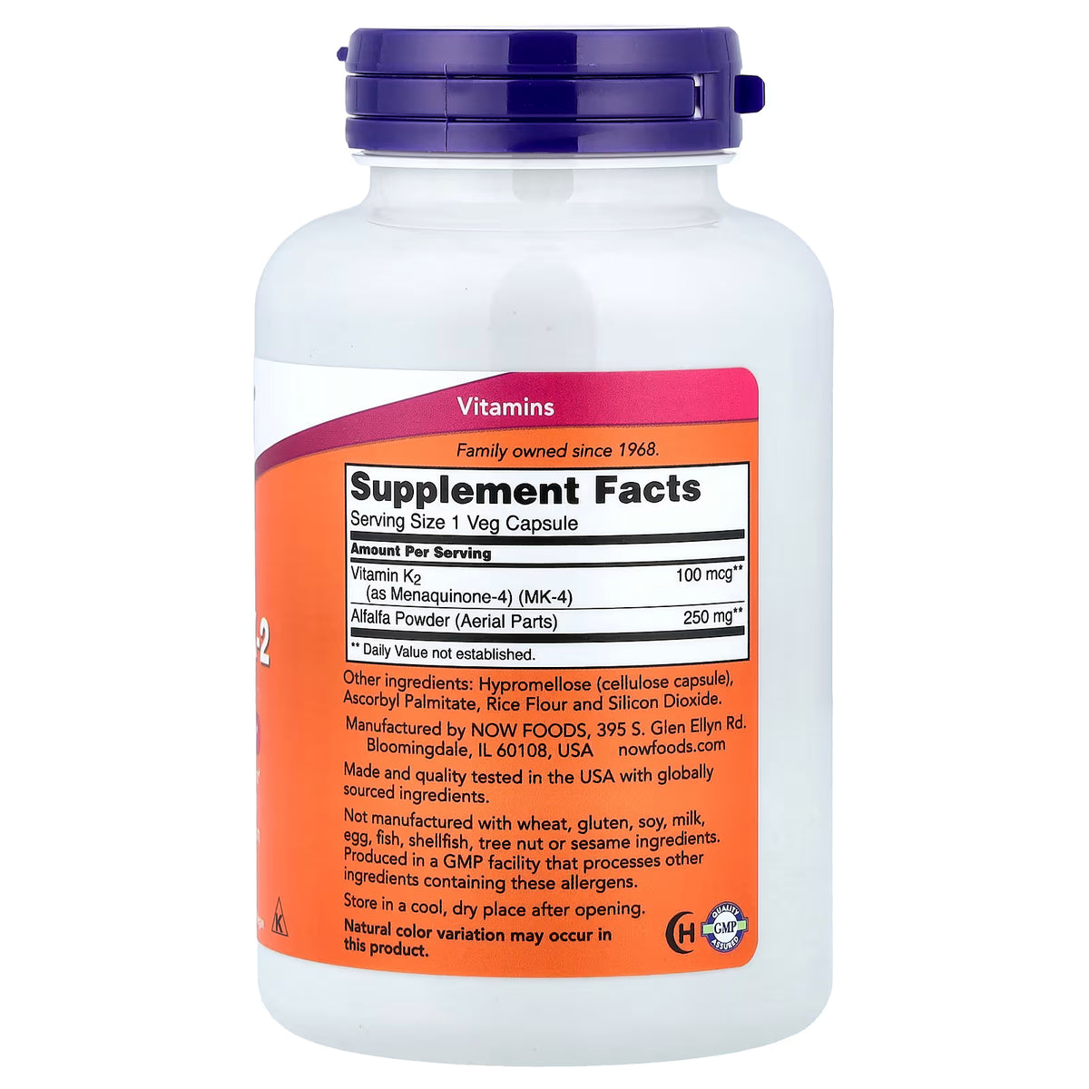 Vitamine K-2, 100 mcg - 250 gélules végétales
