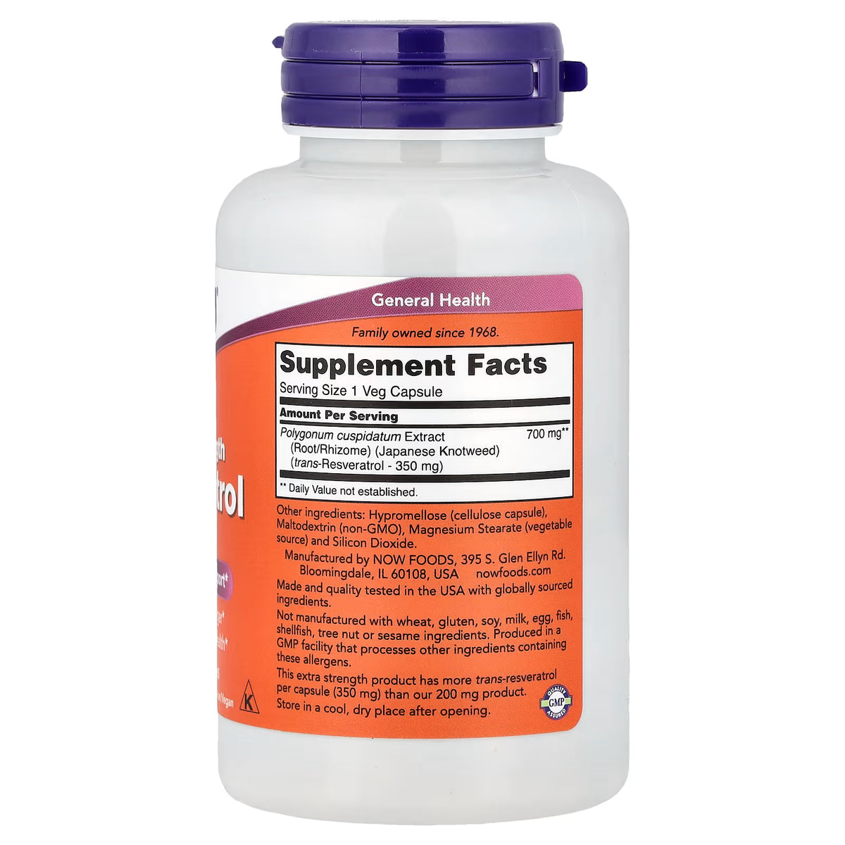 Resveratrol, Extra Strength 350mg — 60 cápsulas vegetales