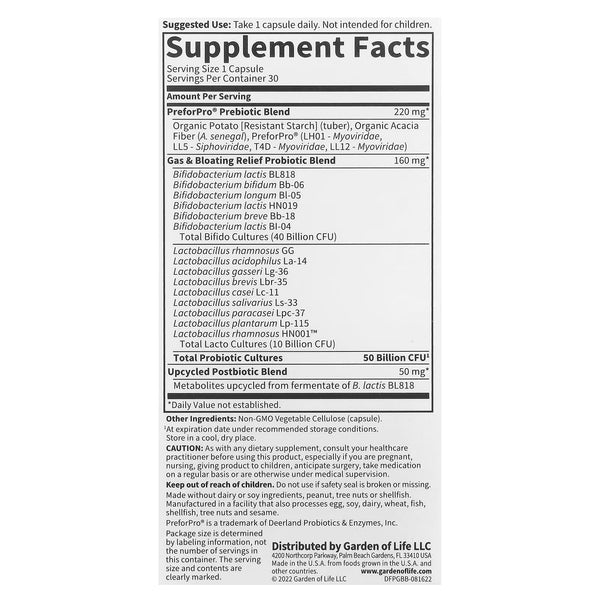 Dr. Formulated Probiotics Gas & Bloating - 30 vcaps