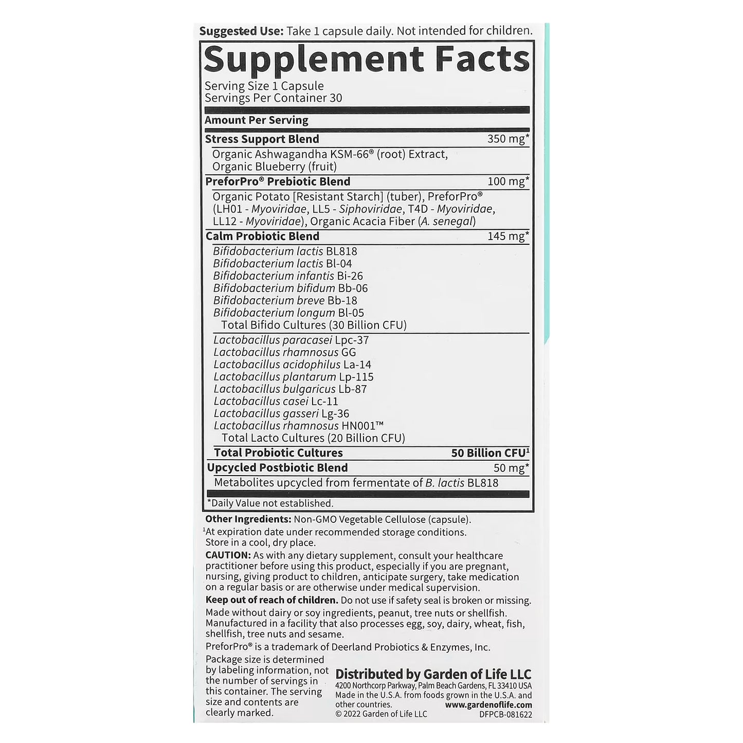 Dr. Formulated Probiotics Calm 50 Billion - 30 caps