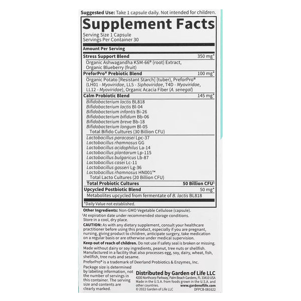 Dr. Formulated Probiotics Calm 50 Billion - 30 caps