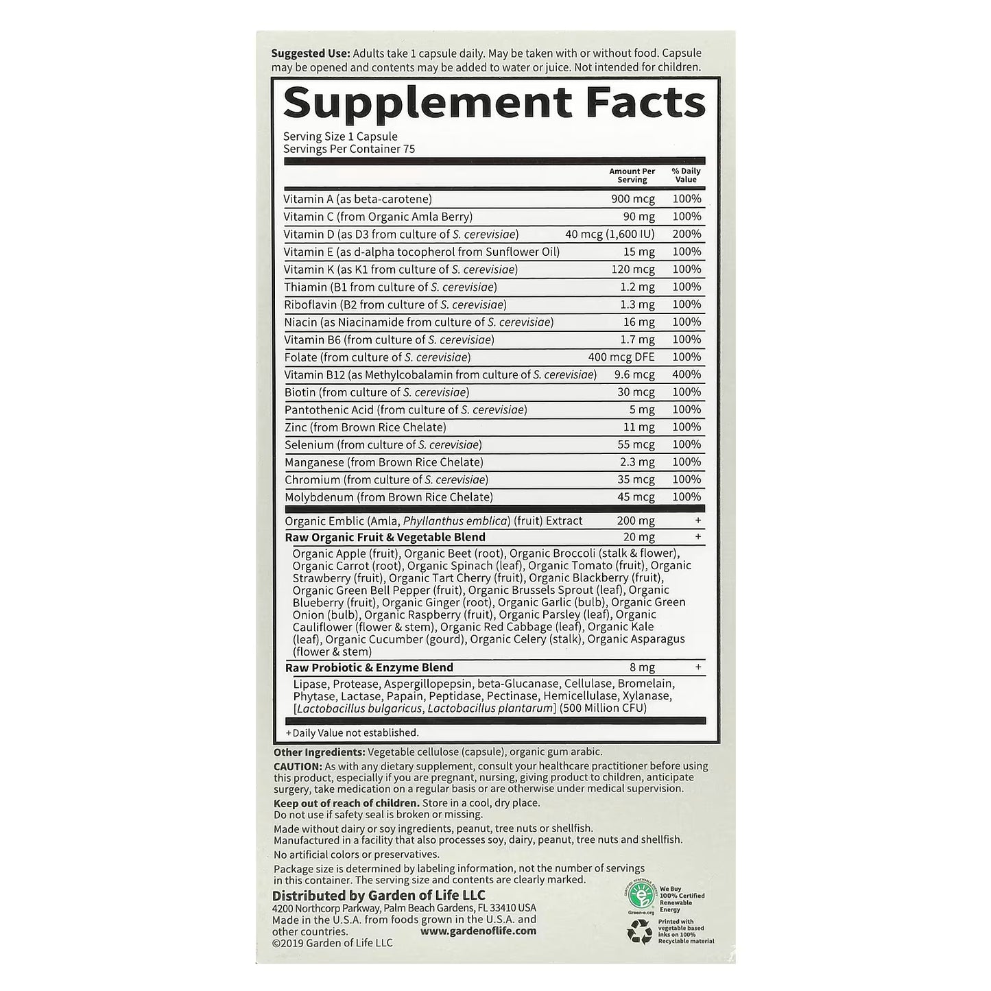 Vitamin Code RAW ONE for Men - 75 vcaps