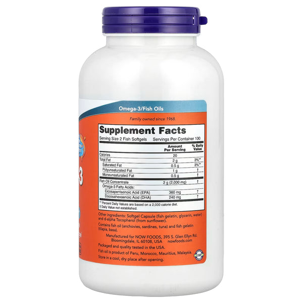 Omega-3 Fish Oil, Molecularly Distilled - 200 softgels