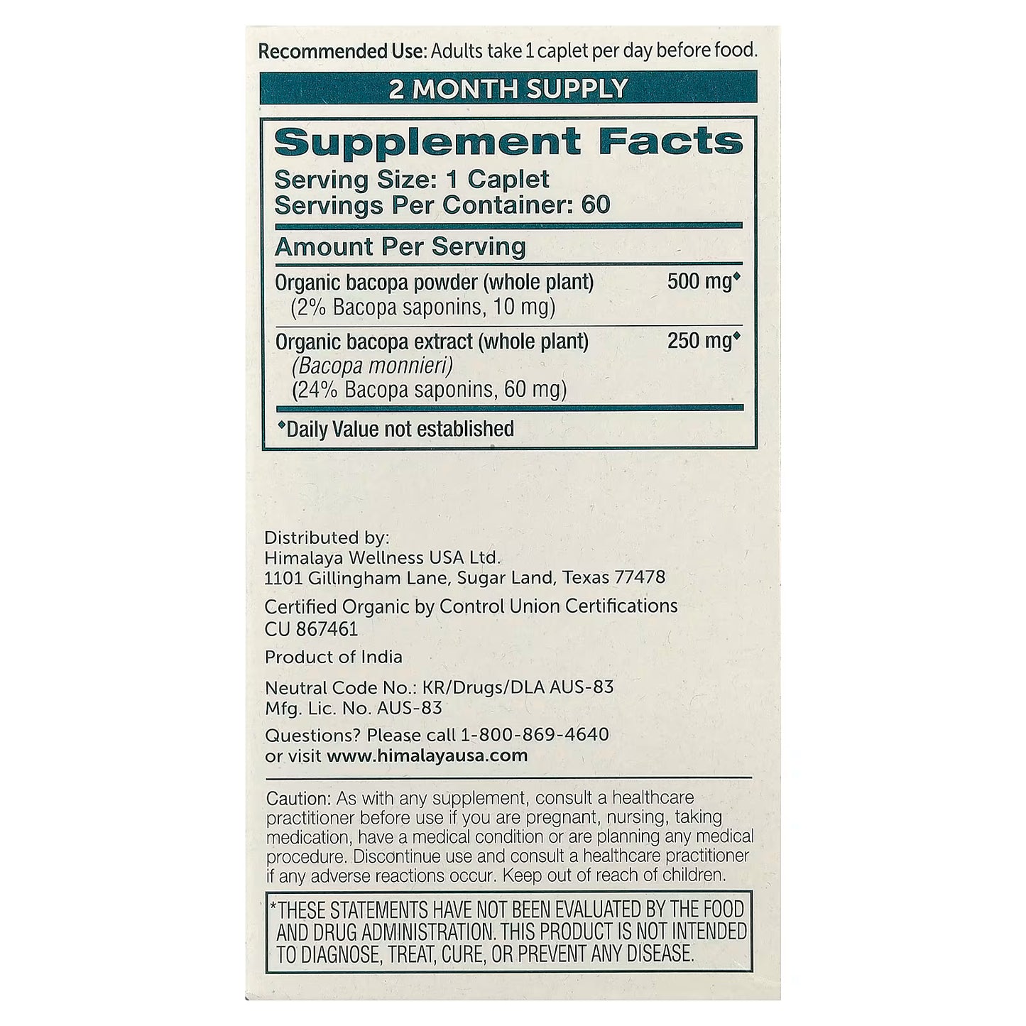 Bacopa - 60 caplets