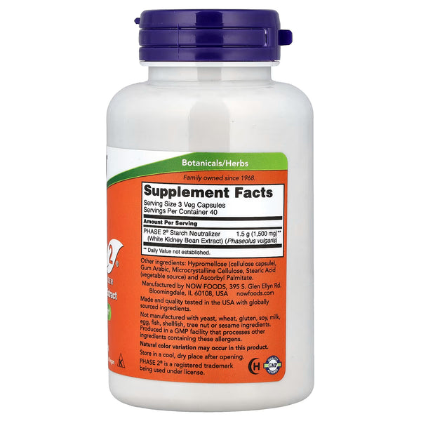 Phase 2 - White Kidney Bean Extract, 500mg — 120 cápsulas vegetales