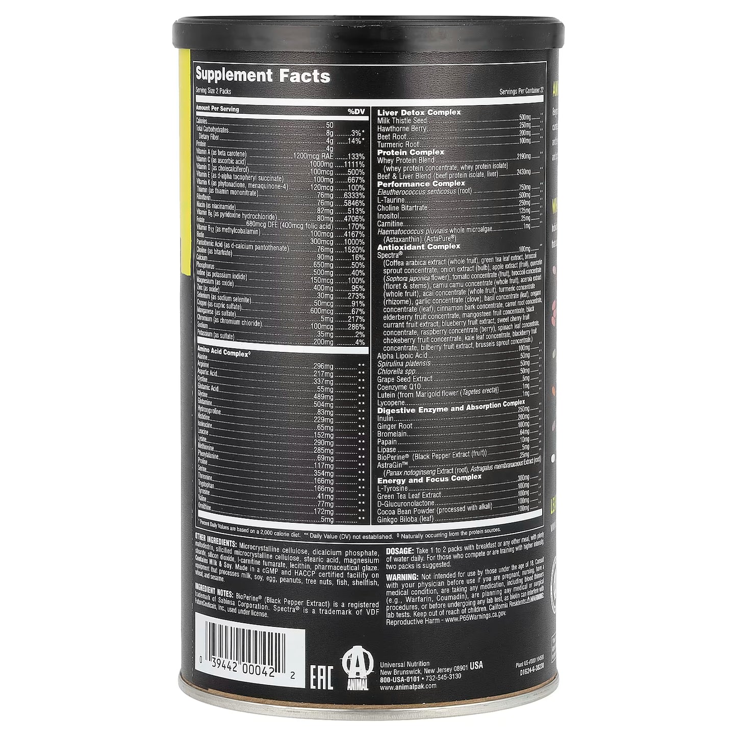 Animal Pak, Packs - 44 packs