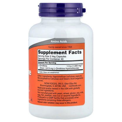 L-Ornithine, 500mg — 120 cápsulas vegetales