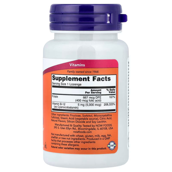 Vitamin B-12 with Folic Acid, 5000mcg - 60 lozenges