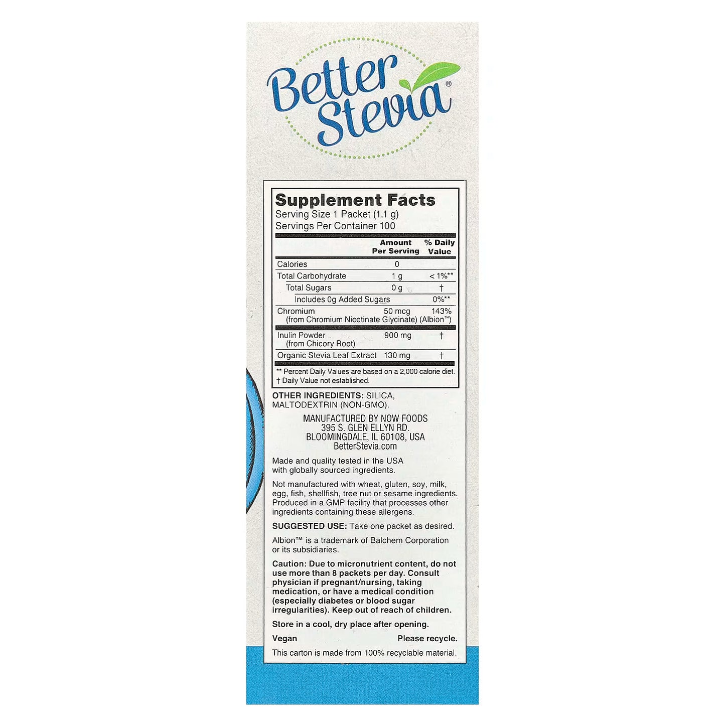 Better Stevia Balance with Chromium & Inulin - 100 packets