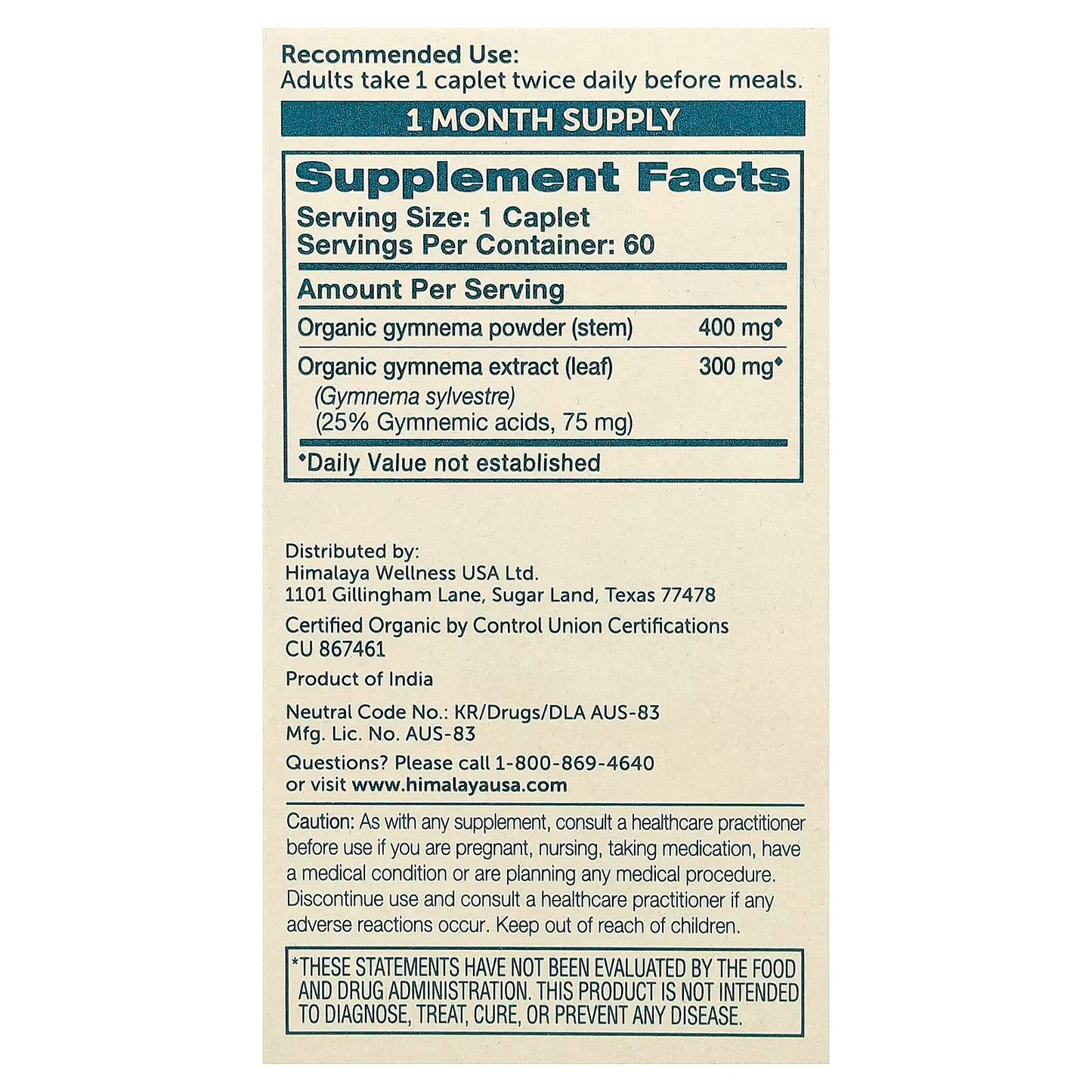 Gymnema - 60 caplets