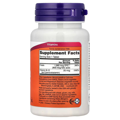 Folic Acid with Vitamin B12, 800mcg - 250 tabs